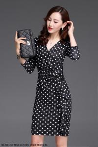 MyDu Shop |  MS 2261 Đầm dự tiệc Tay Lỡ Chấm Bi Nhẹ Nhàng Dún Eo Tôn Dáng Quý Phái