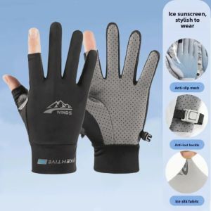 Ice Silk Full Finger Cycling Gloves Motorcycle Bike Gloves Racing Anti Slip Breathable Sun Protection Anti-UV Touch Screen Gloves