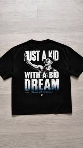 JUST A KID WITH A BIG DREAM-RENE Baterbobia Basketball Regular fit Dropped shoulders PRO CLUB Streetwear Made in Manila 100% premium cotton Crew neck Fitted fit Top t-shirt Unise .C