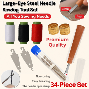 [Great Value 34-Piece Set] Large-Eye Steel Needle Sewing Tool Set Steel Embroidery Needles With Thimble Handmade Stitching Tools DIY Crafts