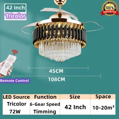 Chandelier With Fan 42 Inch Luxury Ceiling Fan With Lights Intelligent Remote Control 6-speed Wind For Living Room/Dining Room /Bedroom Ceiling Fan Light