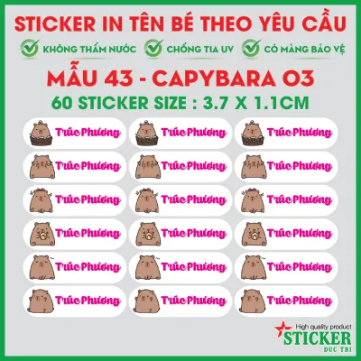 60 Sticker Dán Tem Tên Bé in theo yêu cầu. Dùng dán dụng cụ học tập cho bé. M41_60