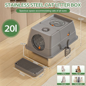 Cat Litter Box Stainless Steel Fully Enclosed Cat Litter Box Extra Large Pet Litter Box Splash Guard Easy To Clean
