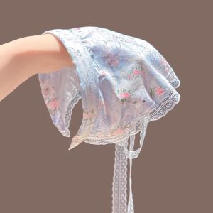 Ins Lace Triangle Headscarf for Girls French Style Netting Fabric Flower Headband