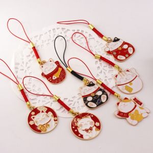 DUDAN Phong cách Trung Quốc Phổ thông Dây đeo điện thoại  dây chuyền thẻ guofeng  dây chuyền ngắn Nafu Móc khóa mèo Dây đeo điện thoại di động Dây đeo điện thoại di động Mèo may mắn Điện Thoại  Dây Chuyền Móc khóa mèo may mắn