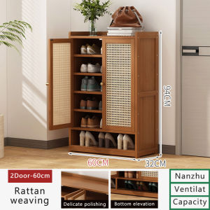 LACC Shoe Cabinet Multi-Layers High-Grade Wooden Rattan 2/3/4Doors Large Capacity Shoes Rack Organizer