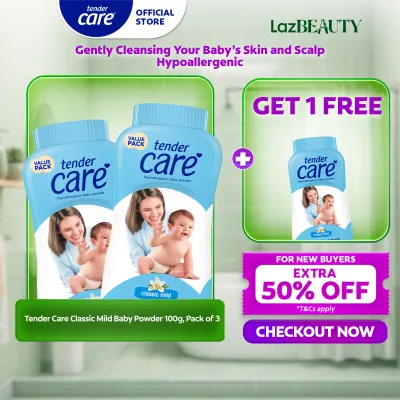 [BUY 2 FREE 1] Tender Care Classic Mild Baby Powder - Hypoallergenic & Dermatologically Tested 100g Pack of 3