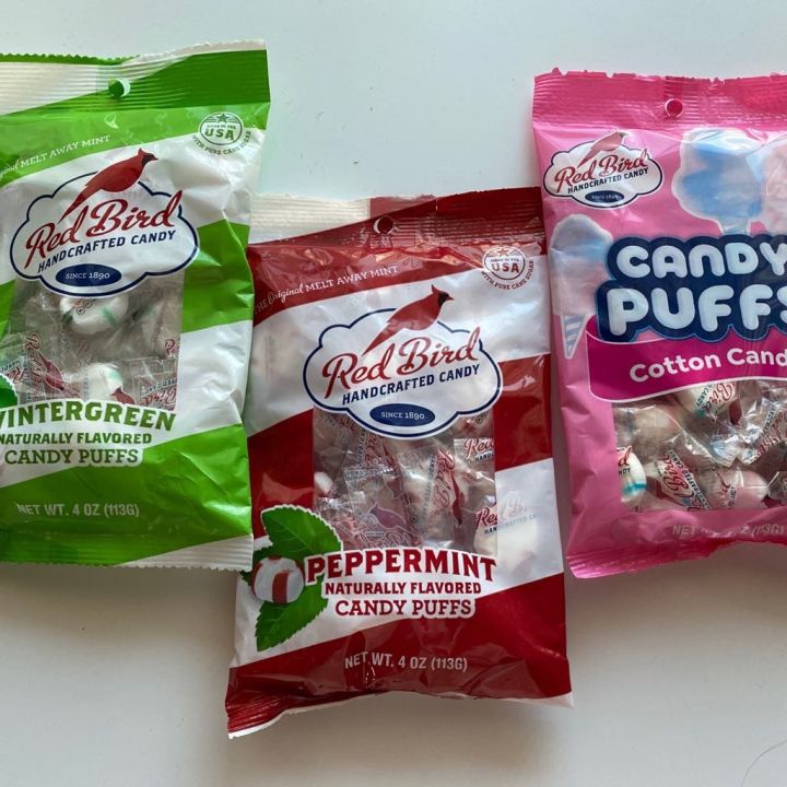 Red Bird Handcrafted Candy Puffs Peppermint Wintergreen and Cotton