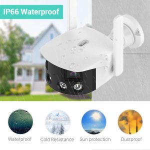 Camera giám sát ngoài trời 4MP iCSee EW-N4D2J 2 óng kính kép góc rộng 180 độ (không hổ trợ wifi kết nối dây mạng LAN )