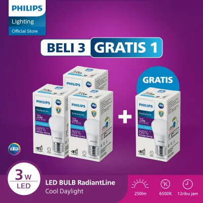 Lampu Philips Beli 3 GRATIS 1 Radiantline LEDBulb 3W 6500K Putih