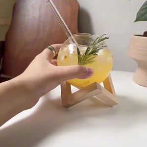 ( TẶNG KÈM ĐẾ+ỐNG HÚT ) Cốc Thuỷ Tinh Hình Quả Cầu 475ml Mỏng Nhẹ Chịu Nhiệt Cao Uống Cafe Trà Sữa- Chihirostore.decor