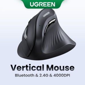 UGREEN Dual-mode Vertical Mouse Mice 2.4G & Bluetooth 5.0 Up to 4000DPI Receiver with Laser Engraving Black