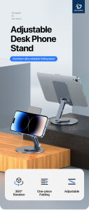 Dux Ducis Adjustable 360 Degree Rotating Foldable Desk Phone Stand - Handsfree Mobile Portable Light weight Sturdy Stable bracket height gears different angle Non Shake Topple Strong Metal High Quality Long Lasting Durable Charging Port