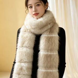 GENENIC Thick Fluffy Scarf Imitation Mink Fur Warm Winter Plush Scarf Fleece Neck Gaiter Thermal Insulation Long Faux Fur Scarf Daily