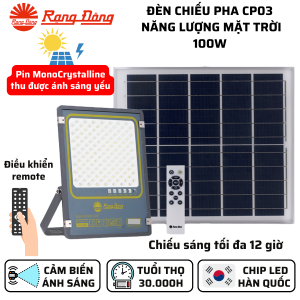 (Rạng Đông) Đèn Led chiếu pha Năng lượng mặt trời 100W CP03.SL.RAD Ánh sáng Trắng 6500K