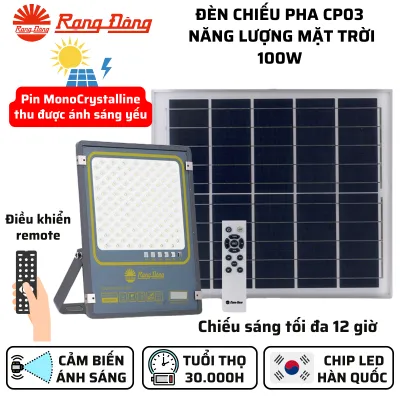 (Rạng Đông) Đèn Led chiếu pha Năng lượng mặt trời 100W CP03.SL.RAD Ánh sáng Trắng 6500K