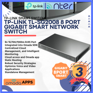 TP-LINK Tplink 8 Port Ports Gigabit RJ45 Ethernet LAN Omada Smart IP Network Switch Metal Black SG2008 SG2008