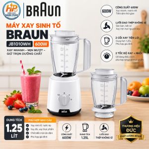 Máy Xay Sinh Tố 2 Cối Braun PowerBlend 1 JB1010WH (600W Cối 1.25L Công Nghệ TriAction Nhựa Cao Cấp Không Chứa BPA