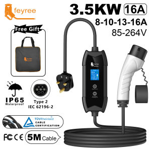 feyree Portable EV Charger 3 Pin Type2 UK Plug Connector 1Phase 5m EV Car Charger for Electric Vehicle Suitable for BYD Volvo Neta Tesla BMW Hyundai KIA MG etc.