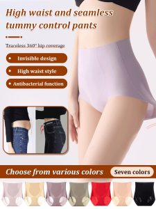 Women Seamless High Waist Panties Plus Size Anti-bacterial Gusset Tummy Control Butt Lifting Yoga Underwear Breathable Workout Triangle Briefs Seamless Yoga Panties Underwear Tummy Control Briefs