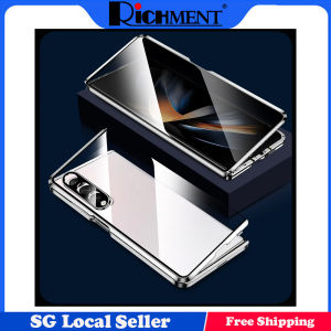 Luxury Ultra thin Full Coverage Aluminum Alloy Magnetic Privacy Tempered Glass Protection Folding Screen Case Cover Camera Lens Protector ShockProof Glass Folding Magnetic Wireless Charger Privacy Case For Samsung Galaxy Z Fold 4 Z Fold 3 5G Fold4 Fold3