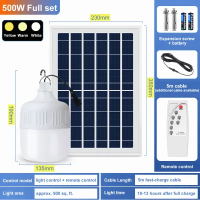 600W Solar Light Bulb LED Portable IP67 Waterproof Solar Outdoor Camping Light Solar Potable Lamp with Remote Control