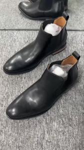 Men’s Genuine Leather High Top Chelsea Short Boots Black Ankle Oxford Boots Formal & Daily Casual Wear Leather Footwear