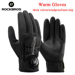 ROCKBROS Cycling Warm Gloves Thick Velvet Touch Screen Full Finger Motorcycle Gloves Anti-slip Windproof Adjustable Electric Vehicle Gloves