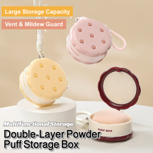 กล่องใส่แป้งพัฟแบบพกพา 2 ชั้น กล่องเก็บแป้งพัฟแบบแห้งและเปียก กล่องระบายอากาศสำหรับแป้งพัฟ