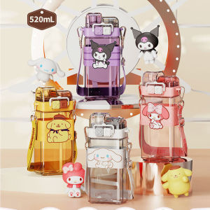 520ml Kawaii Sanrio Water Bottle Kuromi Cinnamoroll Cartoon Anime Glass Cup Sleeve Toys For Kids Kawaii Bottle Gift Water Cup