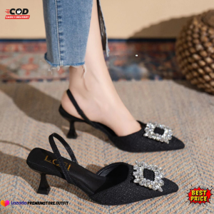Heels Wanita Elegan – Sepatu Hak Tinggi untuk Kondangan Terbaru | Kekinian Slingback dengan Warna Hitam & Putih Ukuran 36-40