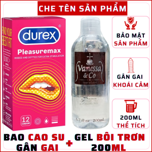 Combo BAO CAO SU gân gai tăng khoái cảm Durex Pleasuremax 12 bao và GEL BÔI TRƠN Nhật Bản Vanessa & Co 200ml