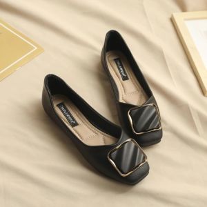G7 Womens Low-Cut Flats 2024 Spring and Summer New Soft Leather Womens Shoes Versatile Loafers Soft Sole Maternity Square Toe Flat Shoes 7/7