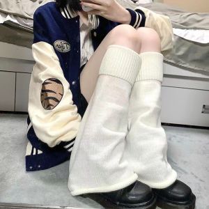 Y2K Lolita Women Leg Warmers Knitted Warm Foot Cover White Black Arm Knit Socks Wool Cosplay Jk Spice Kawaii Fashion Girls