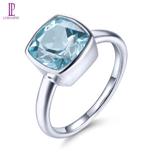 Lohaspie Jewelry Genuine 2.7 Carats Solid Sterling Silver 925 Rings Geniune Natural Sky Blue Topaz Ring Light blue Gemstone Ladies Ring Silver Topaz Birthstone Ring Jewelry