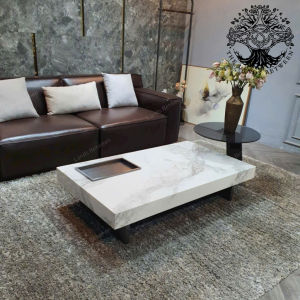 Bàn trà sofa bàn phòng khách bàn cafe nhập khẩu chân thép Inox chữ nhật 1m3 đá Vi thể khay vuông