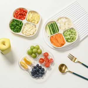 Divided Plates Anti-Scalding Fruit Plate 4 Compartment Food Dinner Plate Tray Transparent Diet Planning Weight Dish