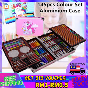 145pcs Art set Aluminum Case Painting Pen Stationery Set Watercolor Pens Crayon Marker Pencil Drawing Painting Tools