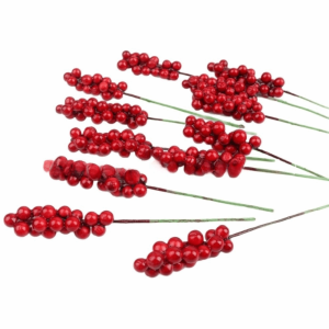 LETIGO 30PCS Foam Bead Artificial Berry Picks Red Color Flexible Wire Stem Foam Berry Branch Festive Simulation Red Berry Stem Christmas Tree Decor