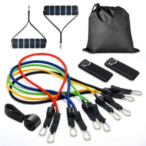 1Set Tali Tarik Karet Fitness - Set Bands Tali Stretching Rope Handle - Alat Gym Resistance Bands 11