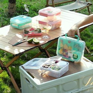 Practical Multiple Section Container Portable 2 Layer Lunch Box with Compartments for Students and Professionals