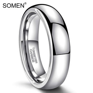 SOMEN Tungsten Rings for Women Men 6mm Plain Dome Polished Silver Wedding Band Size 4-13.5