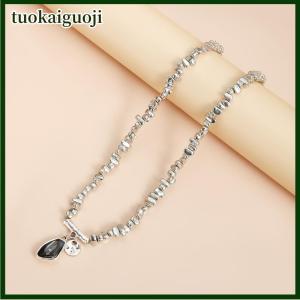 tuokaiguoji 1 2Pcs Fashion Elegant Metal Pendant Necklace Irregular Necklaces Bracelet Cutting Metal Glitter Pendant Creative Jewelry Set