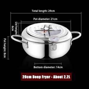 Deep Fryer Pot 304 Stainless Steel Deep Fryer Pot Small Household Fryer Deep Fryer with Lid With Strainer and Thermometer Deepened Anti-scald for Induction Cooker Gas Fries