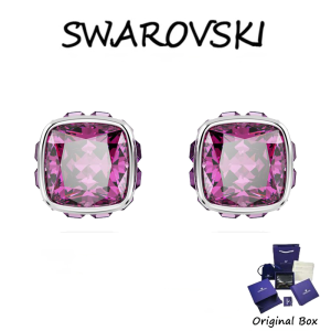 ♈Swarovski♈ 5660797 925 sterling silver square earrings decorated with pink crystals for February (with a genuine packaging gift box)