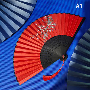 [Alex Do] Hot Sale Vintage Chinese Style Folding Fan bamboo hand fan Wooden Shank Classical Dance Fan with Tassel Elegent Female Fan Home Decor