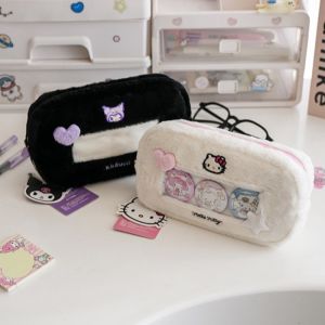 WENQI จุได้มาก กระเป๋าปากกากำมะหยี่รูปแมว KT Cinnamoroll เมโลดี้ กล่องดินสอคาวาอี้ การ์ตูนลายการ์ตูน ซิปมีซิป กระเป๋าดินสอตุ๊กตาคุโรมิ สำหรับนักเรียน