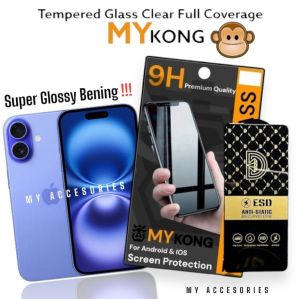 MY KONG! Tempered Glass Full Coverage ORIGINAL Clear iPhone 16 16+ 15 14 13 12 14Pro 13Pro 12Pro 11 Pro 14 Pro Max 12Promax 11 Promax X Xs XR XSMAX Tempred Kaca Bening Glossy Anti Gores Static Transparent Pelindung Layar Full Cover Curved ORI Plus Max Ip