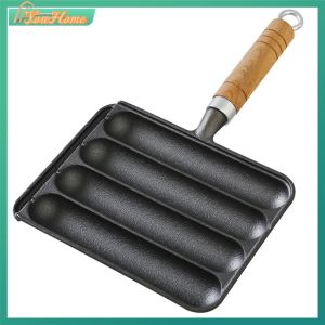 Durable Cast Iron 4-Slot Sausage Pan with Hook for Grilling Sausages at Home Kitchenware