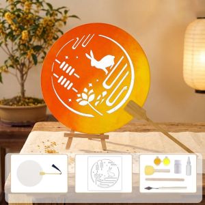 BRISA Traditional Mid Autumn Festival Fan with Tassel DIY Material Kit Round Hand Fan Funny Handmade Chinese Style Fan Home Decoration